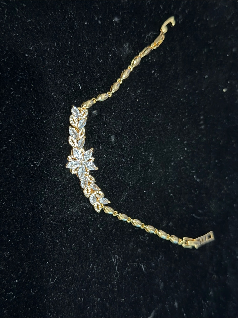 Gold-Tone Crystal Floral Bracelet - White Crystals sku7